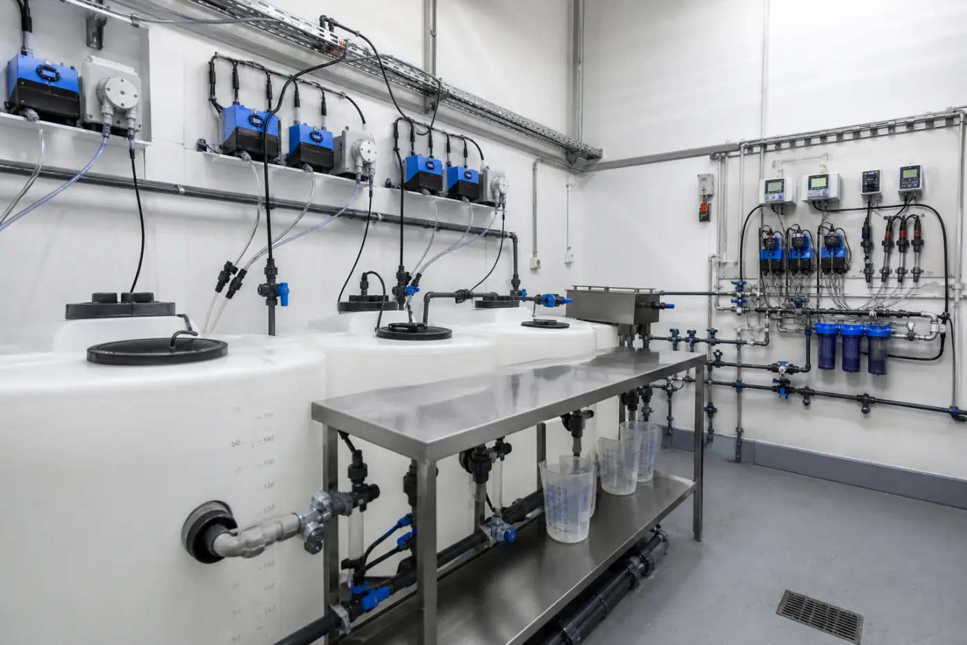 Laborstrecke mit Nährlösungstanks und Messgeräten als Referenz für Hydroponik-Fachbegriffe in Stuttgart